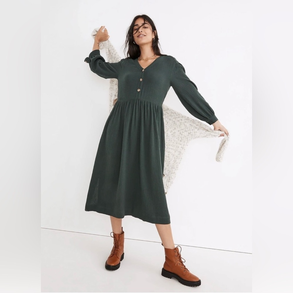 Madewell Lightspun Button-Front Midi Dress Size 4 - Picture 3 of 14